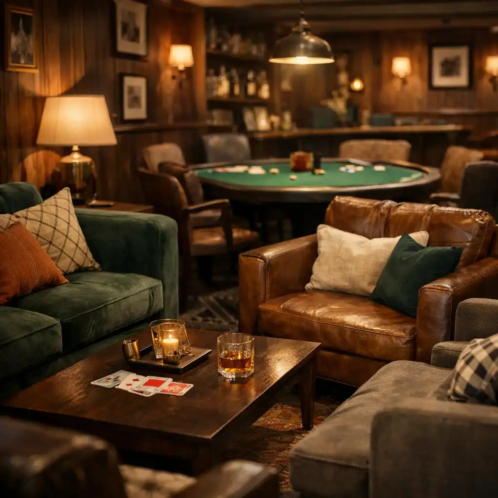 The Card Lounge at Stack & Supper House with comfortable seating, low tables, and a relaxed social atmosphere