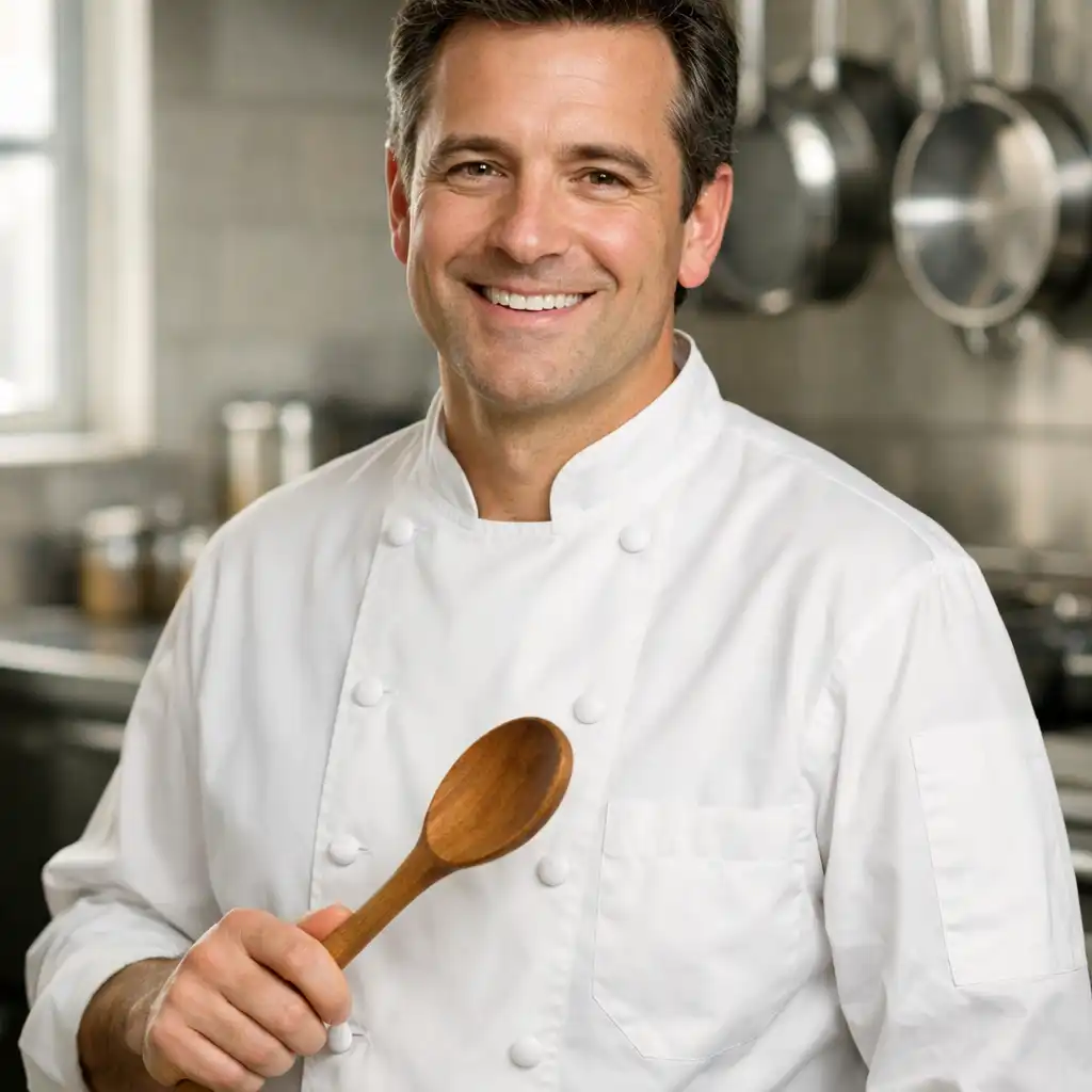 Portrait of the head chef smiling in a professional kitchen